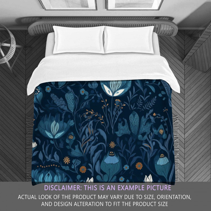 Machine Printed Comforter, Twin Extra Long Comforter, Blue/Navy Floral