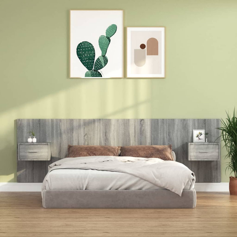 17 Stories Bed Headboard With Cabinets White Engineered Wood, Small Double (4'), Grey Sonoma