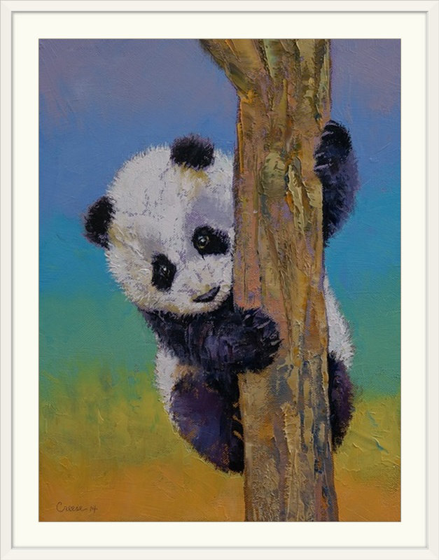 «Aliceville Peekaboo Panda» par Michael Creese, reproduction d'art, l 44 po x P 35 po x H 1 po, Cadre blanc