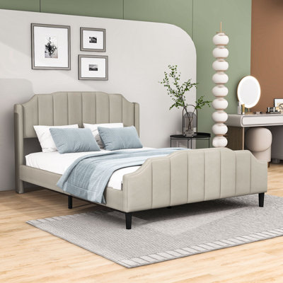 Lexx Queen Size Velvet Upholstered Platform Bed with Headboard, Slats and Footboard -  Everly Quinn, 5E3A28F06F224AA9A642D242021CE123