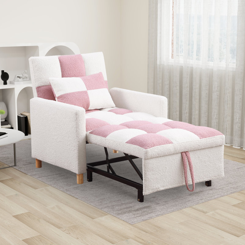 Chaise longue rembourrée Akuol, Blanc / rose Teddy
