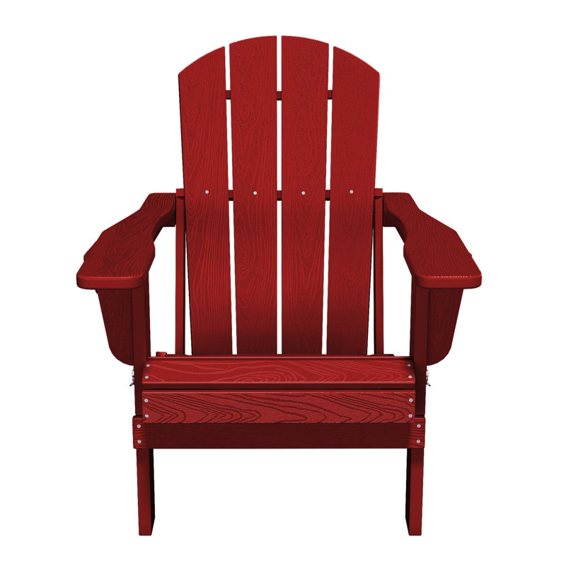 Chaise Adirondack pliante en polyéthylène haute densité Delman avec porte-gobelet double, Rouge foncé