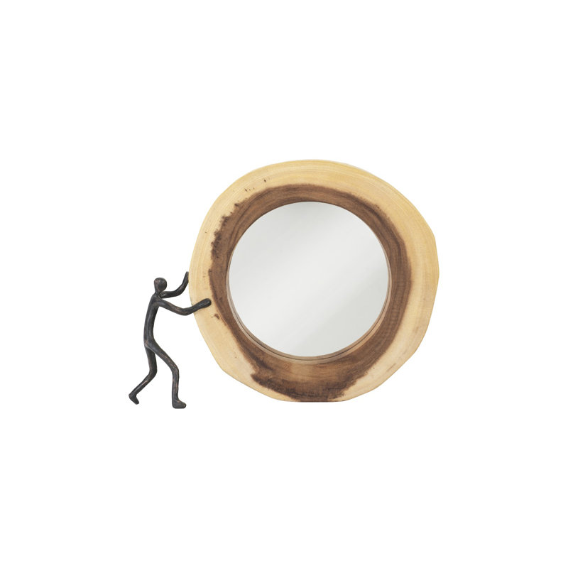Atlas Transitional Full-Length Bronze and Wood Round Mirror