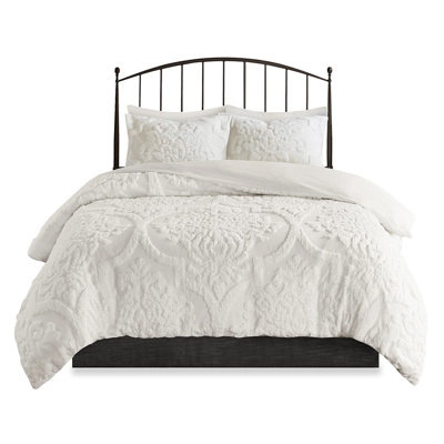 3 Piece Tufted Cotton Chenille Damask Duvet Cover Set