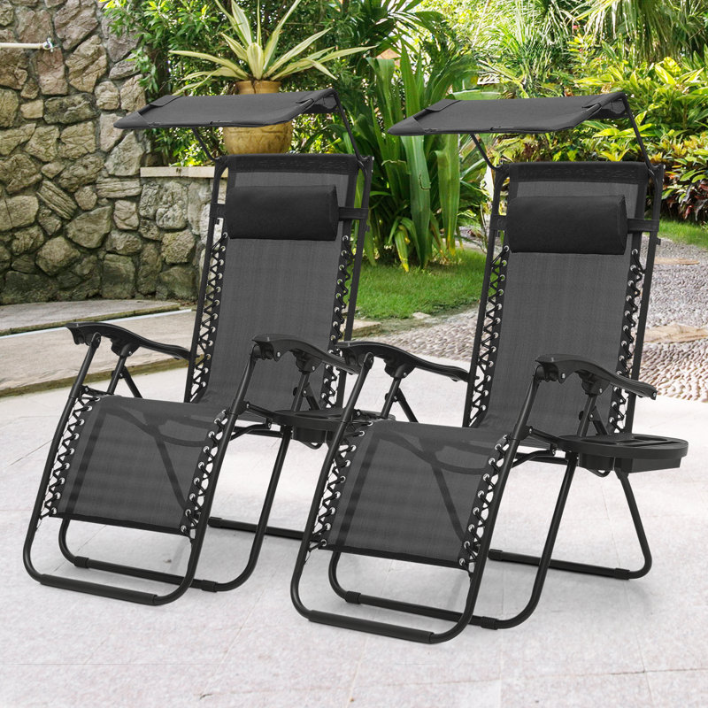 Black Metal Zero Gravity Recliner Lounge Chairs with Canopy