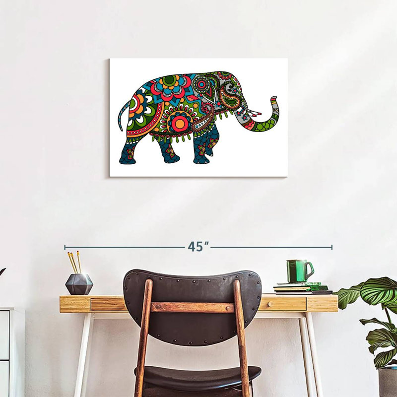 Floral Doodle Elephant, 20" H x 30" W