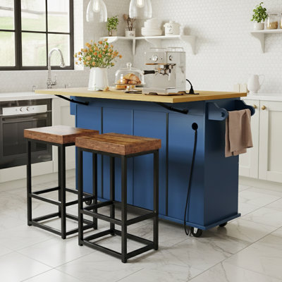 Storage Kitchen Island With Drop Leaf And 2 Seatings And Power Outlet