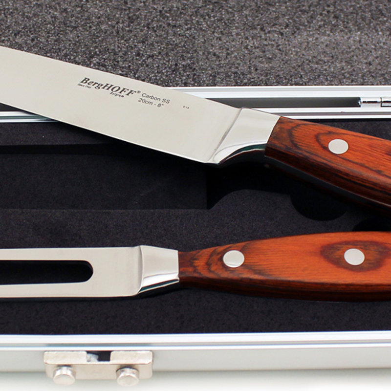 Pakka Wood Handle Stainless Steel Carving Set with Aluminum Case