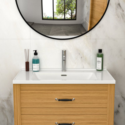Plateau de meuble-lavabo simple blanc 35 po x 20 po avec 1 trou de robinet et trop-plein (lavabo seulement)