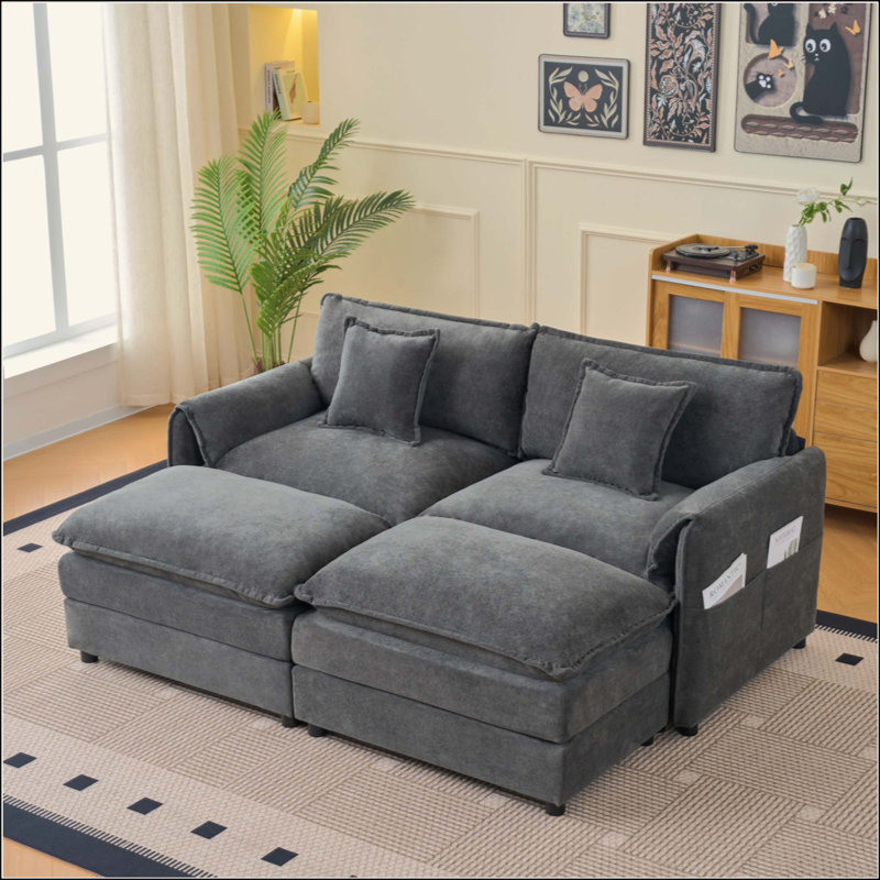 Canapé modulaire à assise profonde avec 2 repose-pieds et coussins moelleux, canapé modulaire pour causeuse pour salon, appartement, bricolage