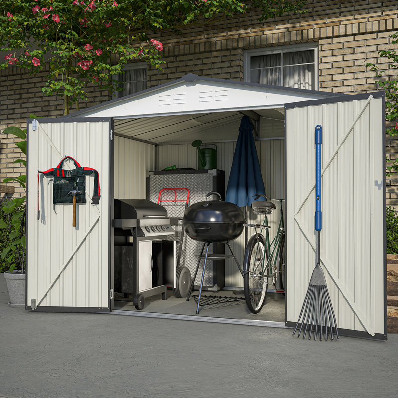 8 x 6 ft White and Gray Metal Outdoor Storage Shed