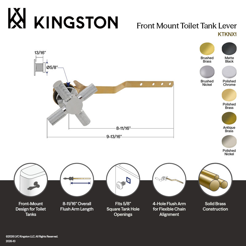 Levier de réservoir de toilette à fixation frontale Kingston Brass, Polished Nickel