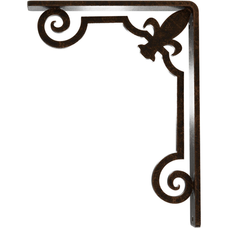 1 1/2"W x 5 1/2"D x 8"H Fleur De Lis Wrought Iron Bracket, (Single center brace), Antiqued Bronze, 8" H x 1.5" W x 5.5" D