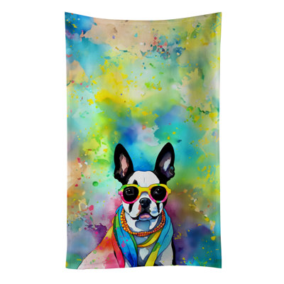 Boston Terrier Hippie Dawg Kitchen Towel