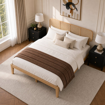 62'' W Queen Platform Bed With Woven Headboard