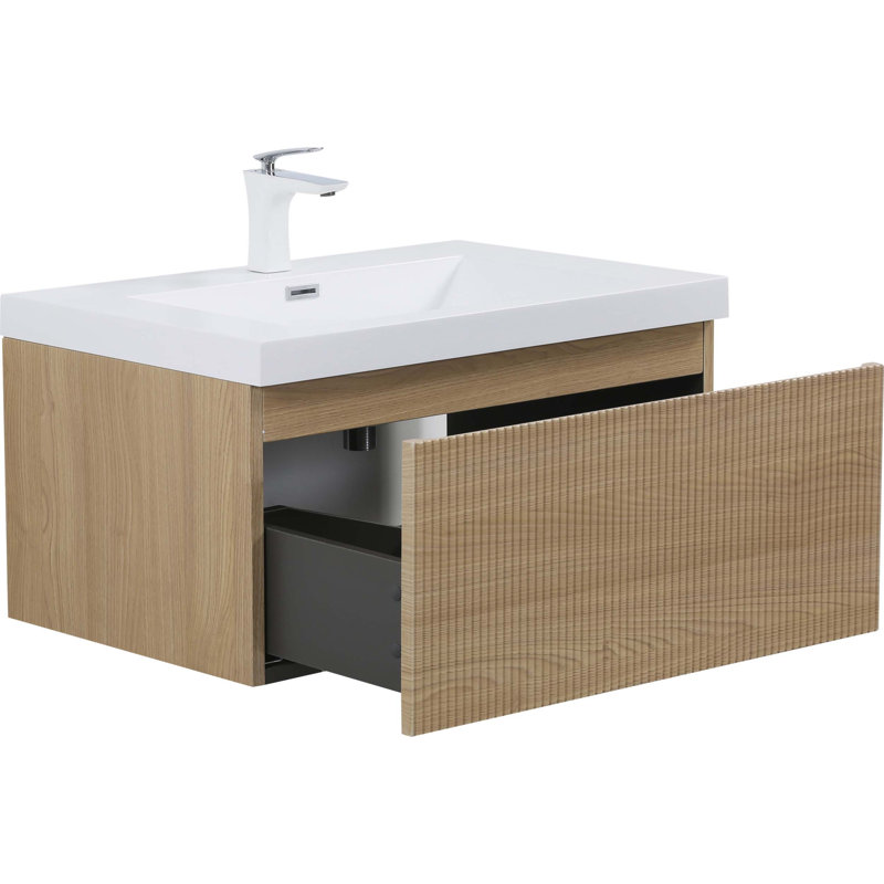 Meuble-lavabo flottant avec lavabo, meuble de rangement mural moderne, tiroir à fermeture en douceur, idéal pour l'organisation de la salle de bain