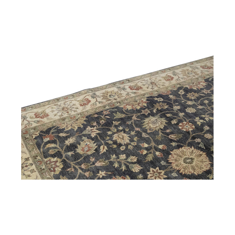 Tapis noir et beige noué à la main de haute qualité