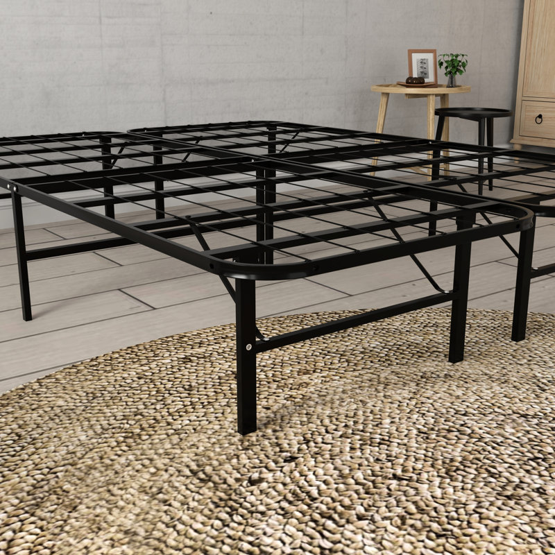 Base de lit très grand noir en acier -, installation rapide, sans sommier, plateforme d'une capacité de 2000 livres pour une installation de 5 minutes, supporte les livres, minimise le bruit