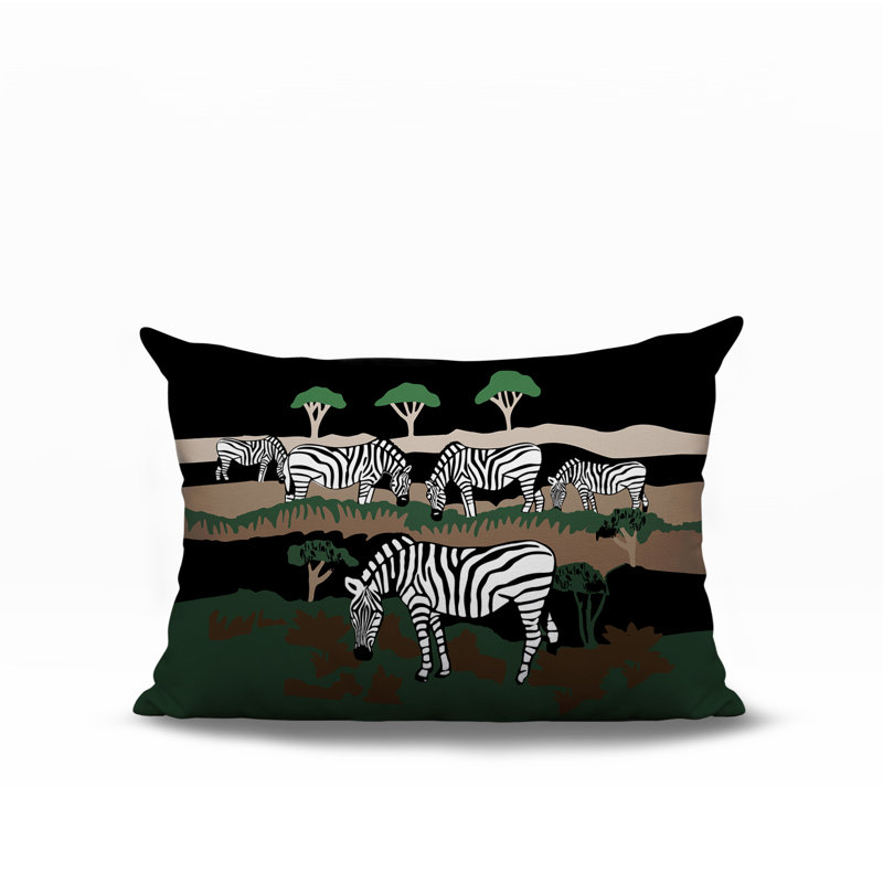 Oreiller rectangulaire réversible intérieur / extérieur Gia Zebra, Noir, H 18 po x l 25 po