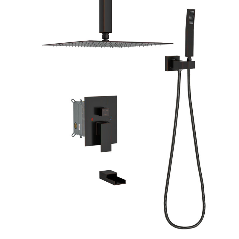 Système de douche carré à fixation au plafond 12 pouces avec valve brute Topcraft, Oil Rubbed Bronze