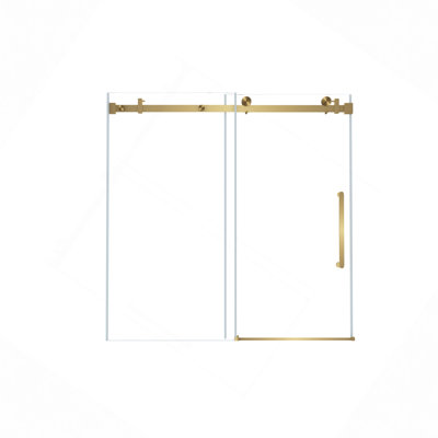 Porte de douche coulissante simple sans cadre de l 56 à 60 po, verre trempé transparent de 1/4 po (6 mm), film antidéflagrant, rail tubulaire carré en acier inoxydable
