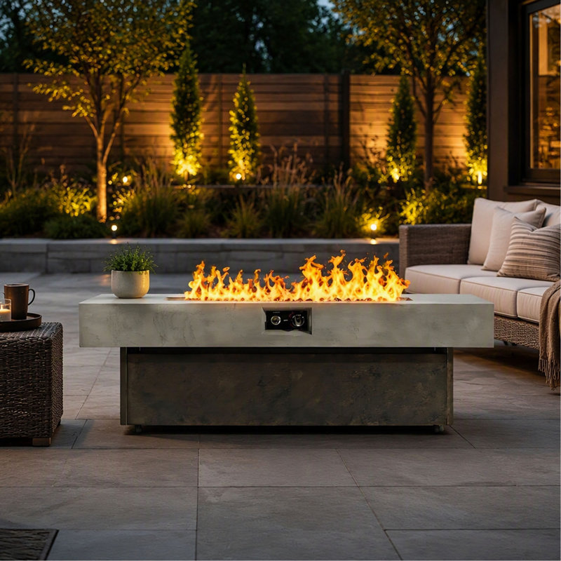 Table de foyer rectangulaire au propane 56 x 23 pouces, brûleur à gaz 50 000 BTU avec trois options de hauteur pour patio et balcon