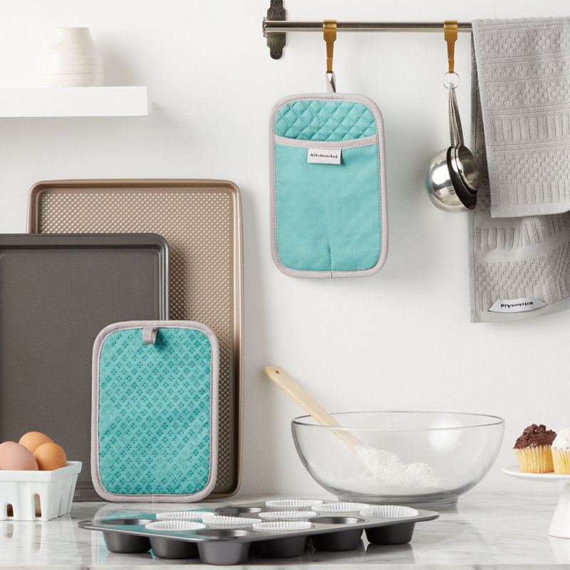 Aqua Sky Silicone Grip Cotton Pot Holder Set