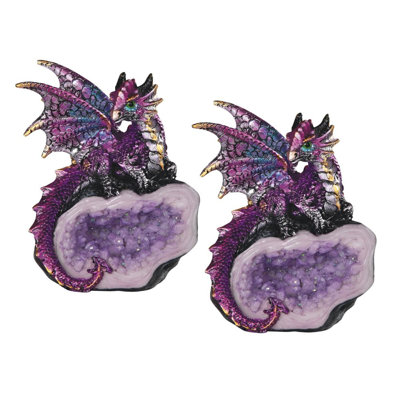 "2-PC Set" ICE ARMOR 4"H Purple Dragon Guarding Faux Crystal Cave Figurine Figurine Statue Ornament Home/Room Decor and Perfect Gift Ideas for House Warming, Holidays and Birthdays Great Collectible Addition