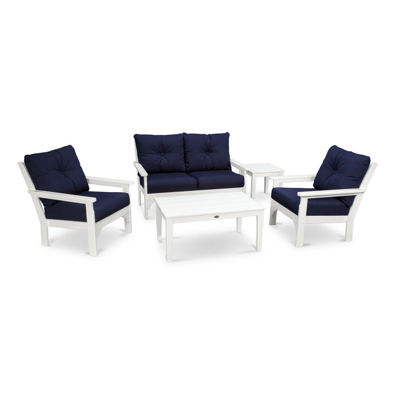 Vineyard 5-Piece Deep Seating Set, White, Navy