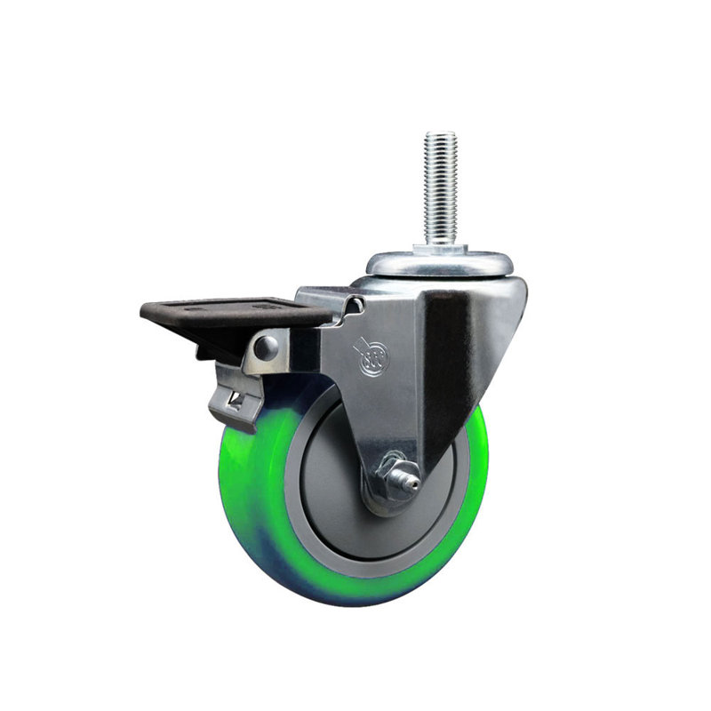 Poly Wheel Swivel 3/4 Inch Threaded Stem Caster Set with Brake