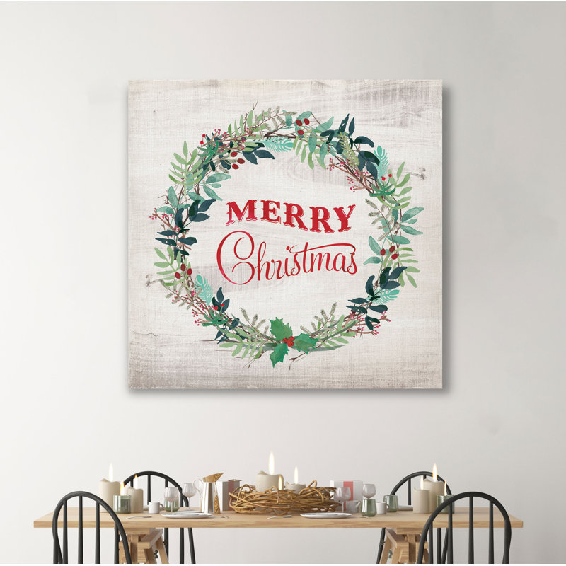 « merry christmas couronne », art textuel, H 10 po x l 10 po x P 1,5 po, Toile tendue
