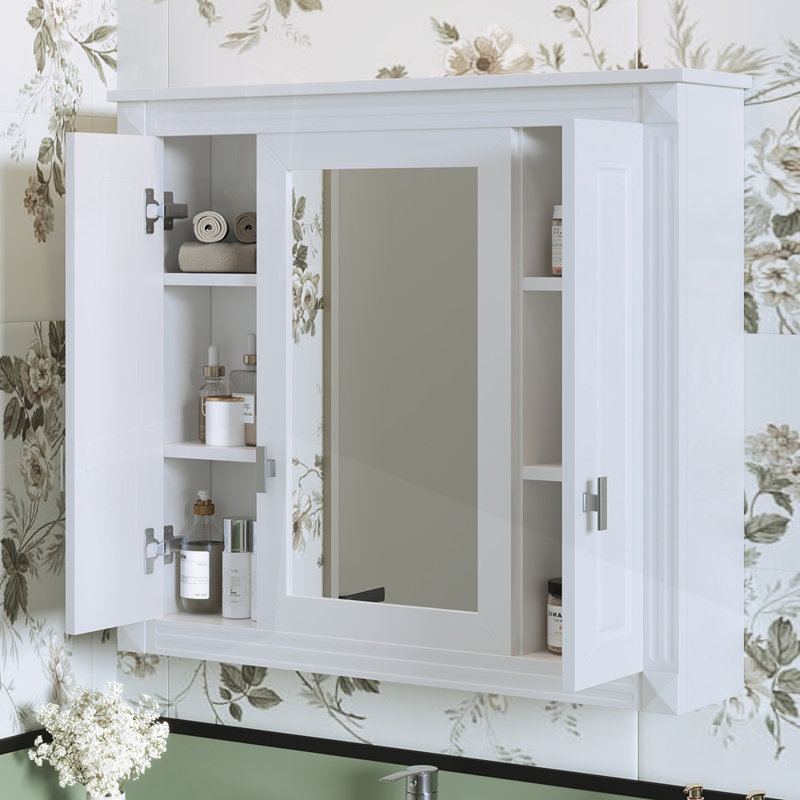 Armoire de salle de bain murale avec miroir et 4 tablettes