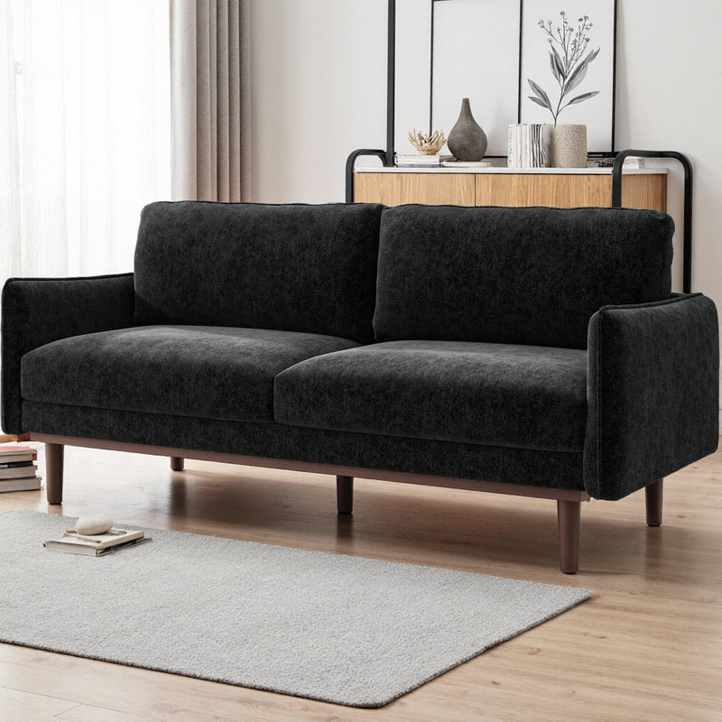 Calvera Modern Loveseat Sofa With Spacious Seating And Stitched Armrests, Black