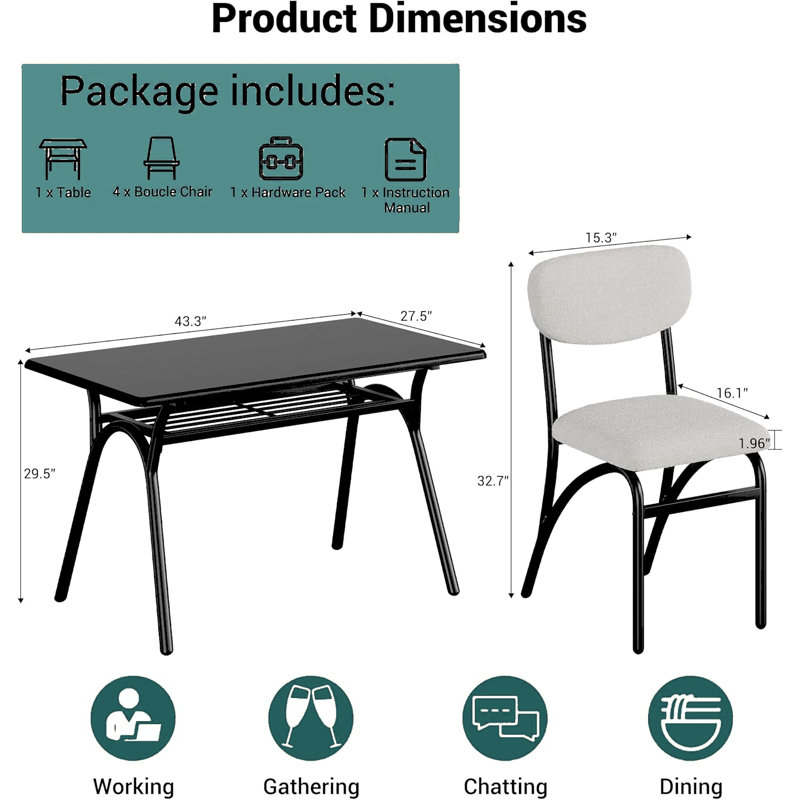 4 - Person Dining Set, Black, Beige
