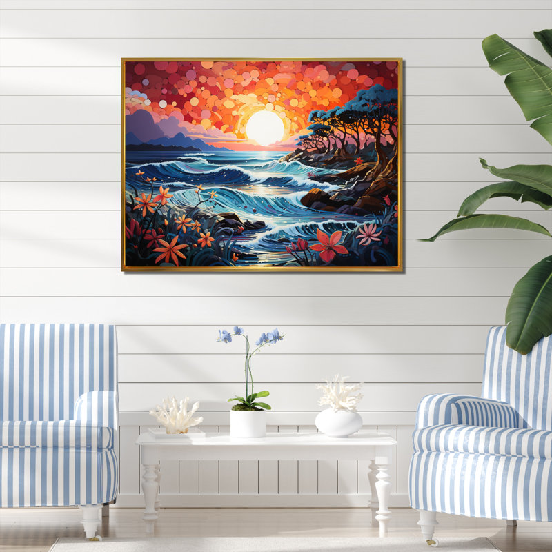 Beach Tropical Vibes XXI - Imprimé, H 24 po x l 32 po x P 1 po, Cadre flottant doré