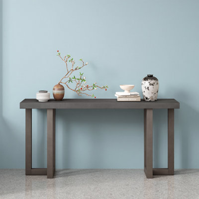 63-inch Geometric Console Table with Solid Pine Legs - Dark Gray or Light Gray, American Traditional Entryway Sofa Table for Hallway, Living Room & Be by Ophelia & Co.