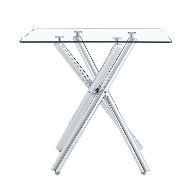Table de bar moderne en métal galvanisé avec plateau en verre trempé, table de pub robuste à pieds croisés pour bar à la maison, îlot de cuisine, salon
