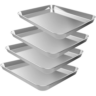 4 Pieces Quarter Sheet Pan, Stainless Steel Cookie Sheets For Baking, Baking Sheets For Oven, Baking Pan Tray Cookie Pan, Warp Resistant & Heavy Duty
