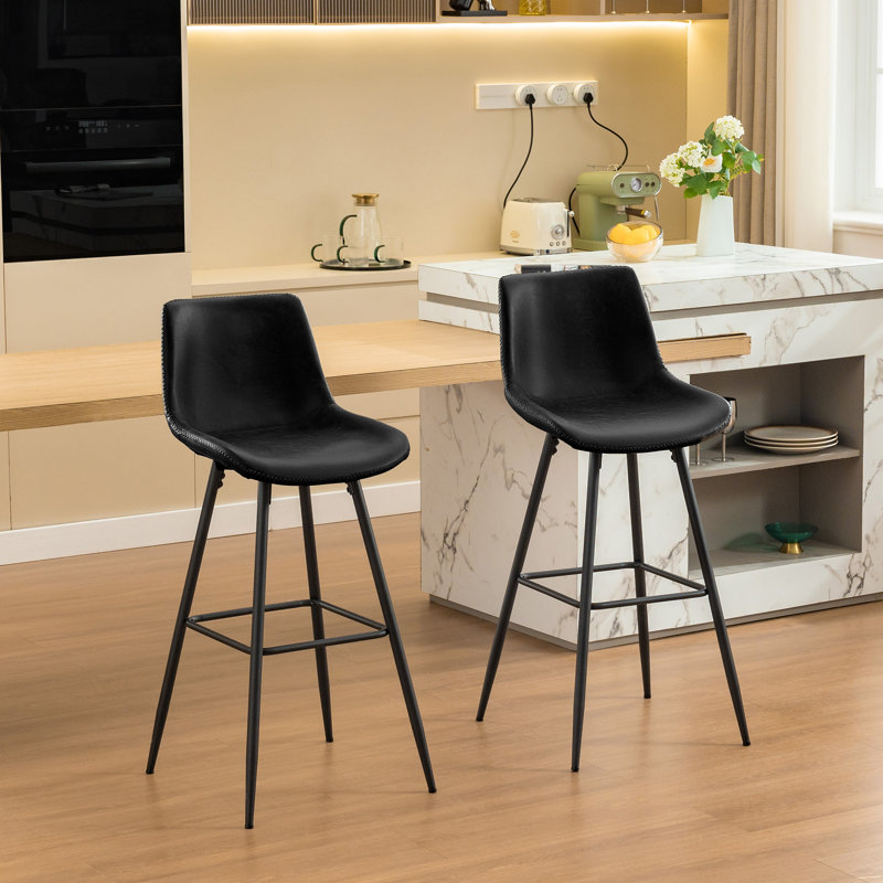 Tabouret de comptoir moderne en similicuir, Noir, noir, noir, noir, Tabouret de bar (siège d'une hauteur de 28 po), 2