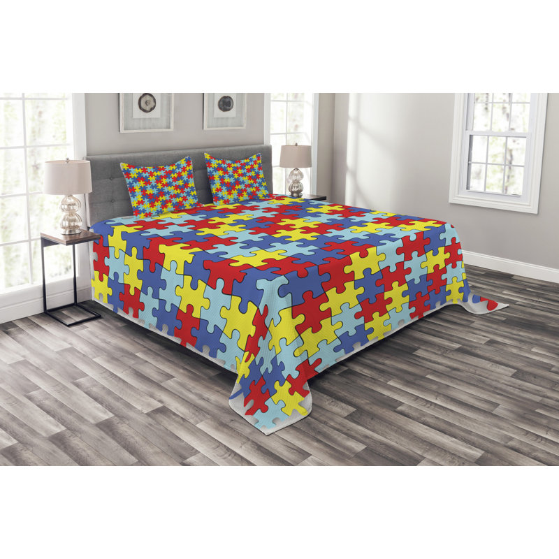 Blue/Yellow/Red 100% Microfibre Bedspread, 220 x 264 cm