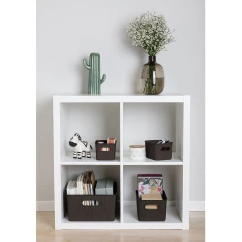 Decorative Plastic Storage Bins (Set of 4), Brown