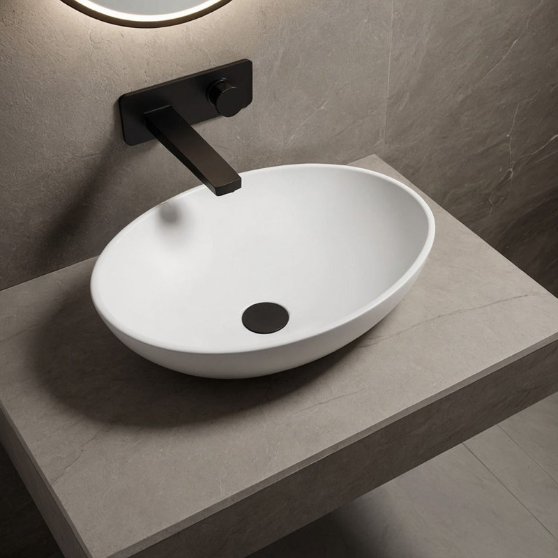 Ebern Designs 48mm L x 33mm W Natural Stone Oval Sink