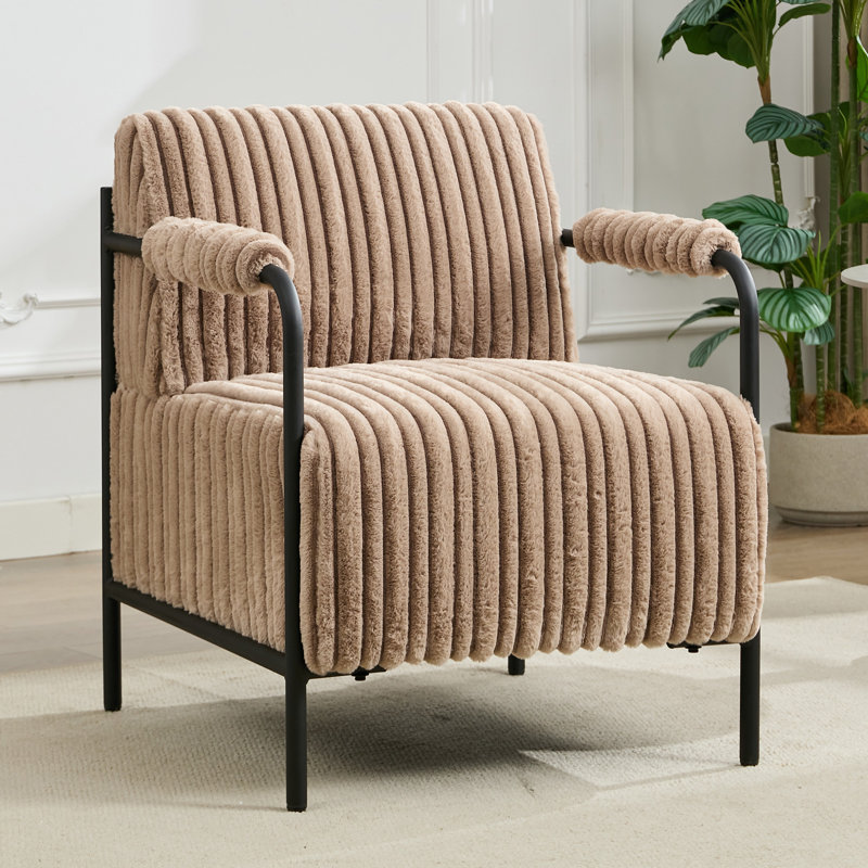 Fauteuil rembourré en velours côtelé Stolle, Microfibre brun clair