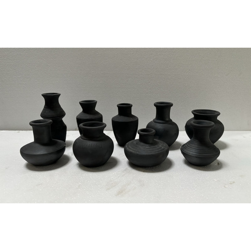 Paper Mache Mini Vase Set Of 9 - Dia 12.6", Black