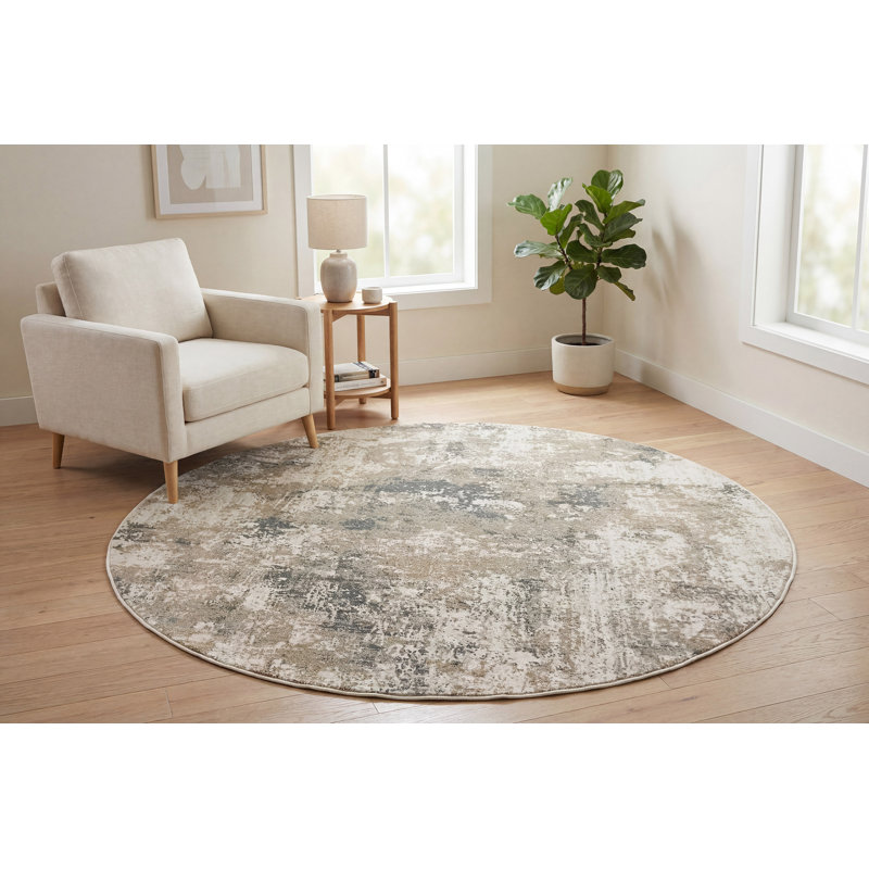 Tapis beige / gris Shaniya, Rond 5 pi 3 po