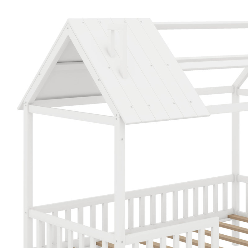 Lit simple en bois avec clôture, Blanc