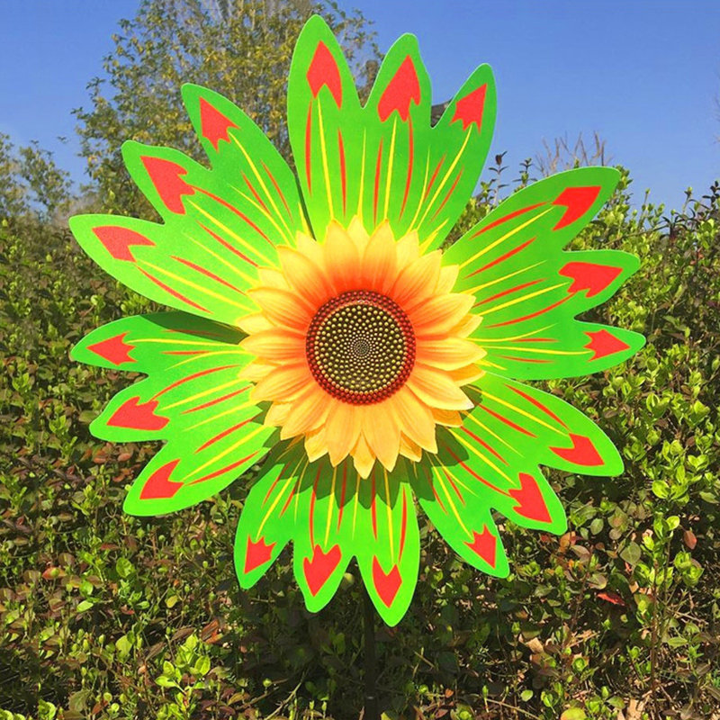 Moulin à vent tournesol - décoration de jardin extérieur - tournesols verts