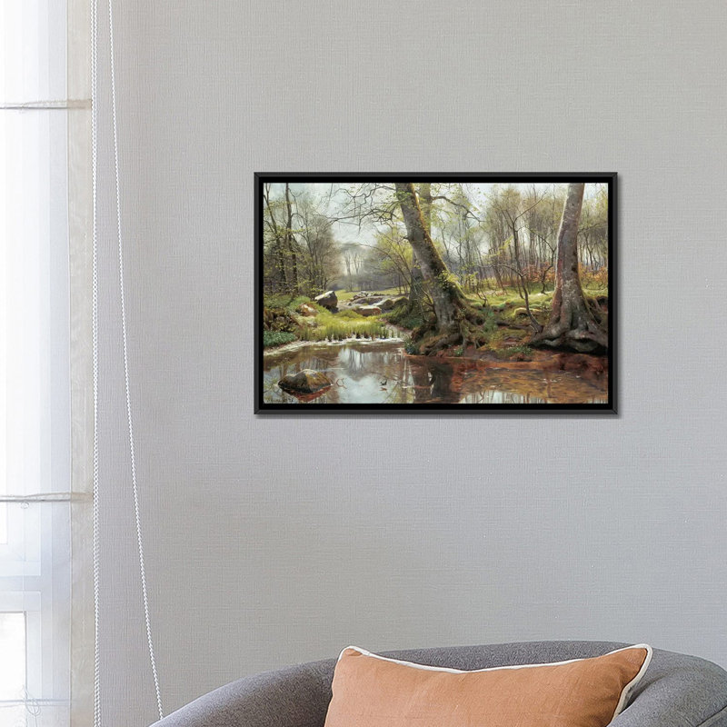 «A Woodland Spring» par Peder Monsted, impression sur toile, H 18 po x l 26 po x P 1,5 po, Toile avec cadre noir