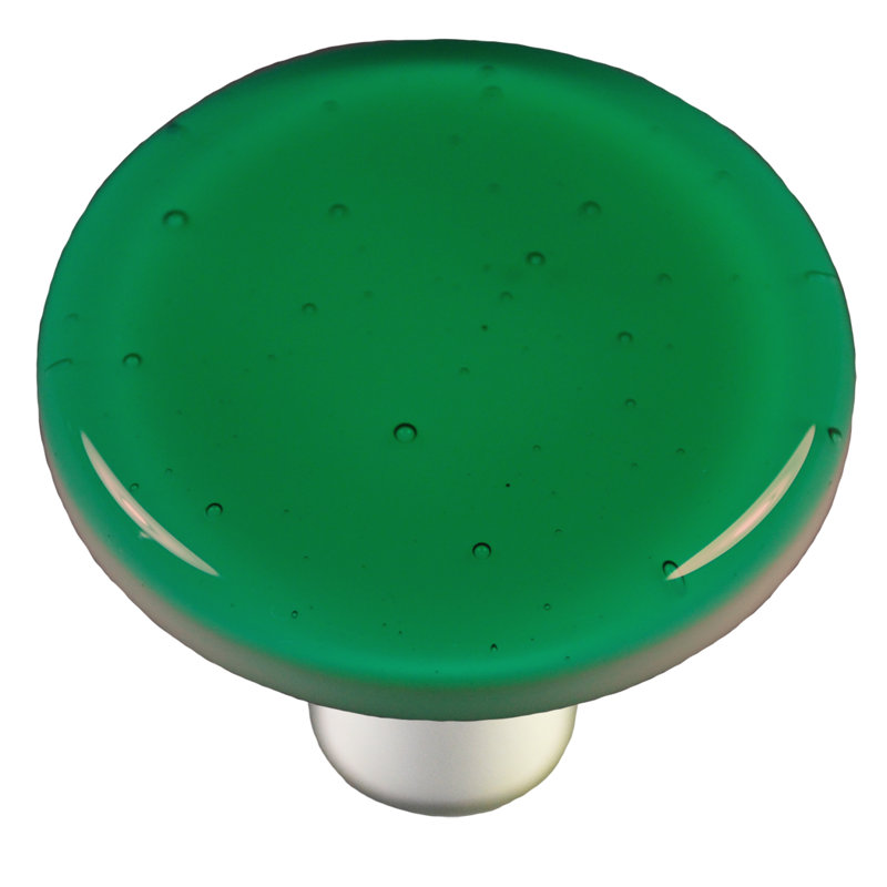 Emerald Green Round Glass and Aluminum Knob