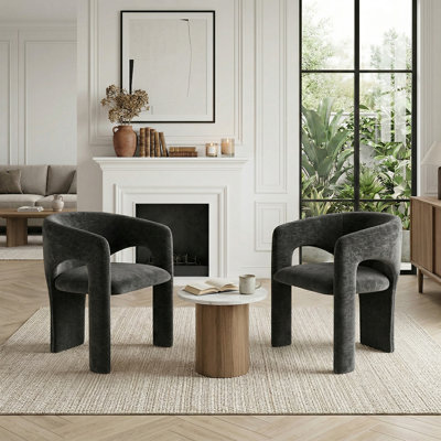 Modern Upholstered Barrel Accent Chairs, Sculptural Lounge Armchairs For Living Room